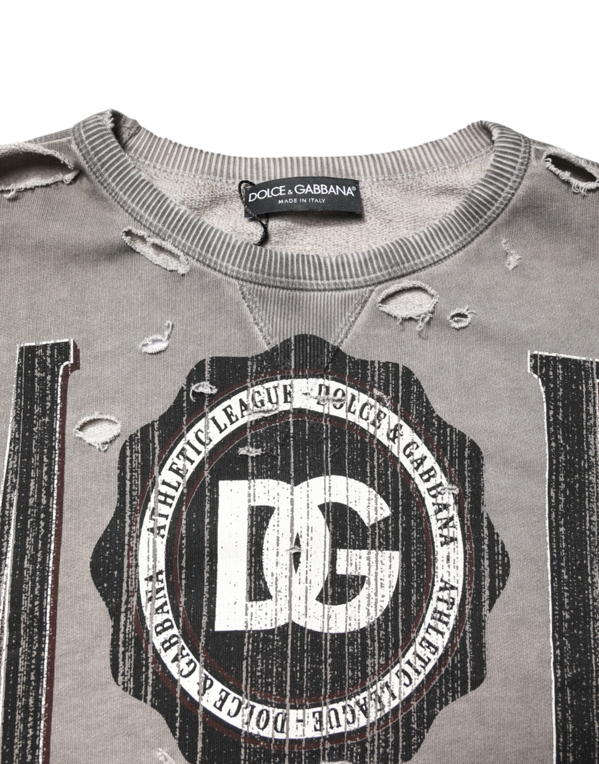 Gray Logo Print Crew Neck Pullover Sweater