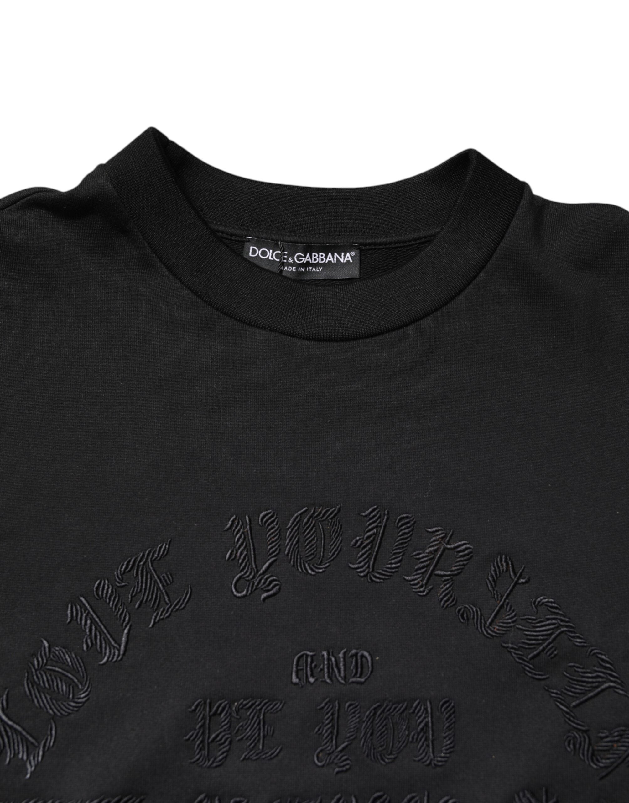 Black Embroidered Crew Neck Pullover Sweater
