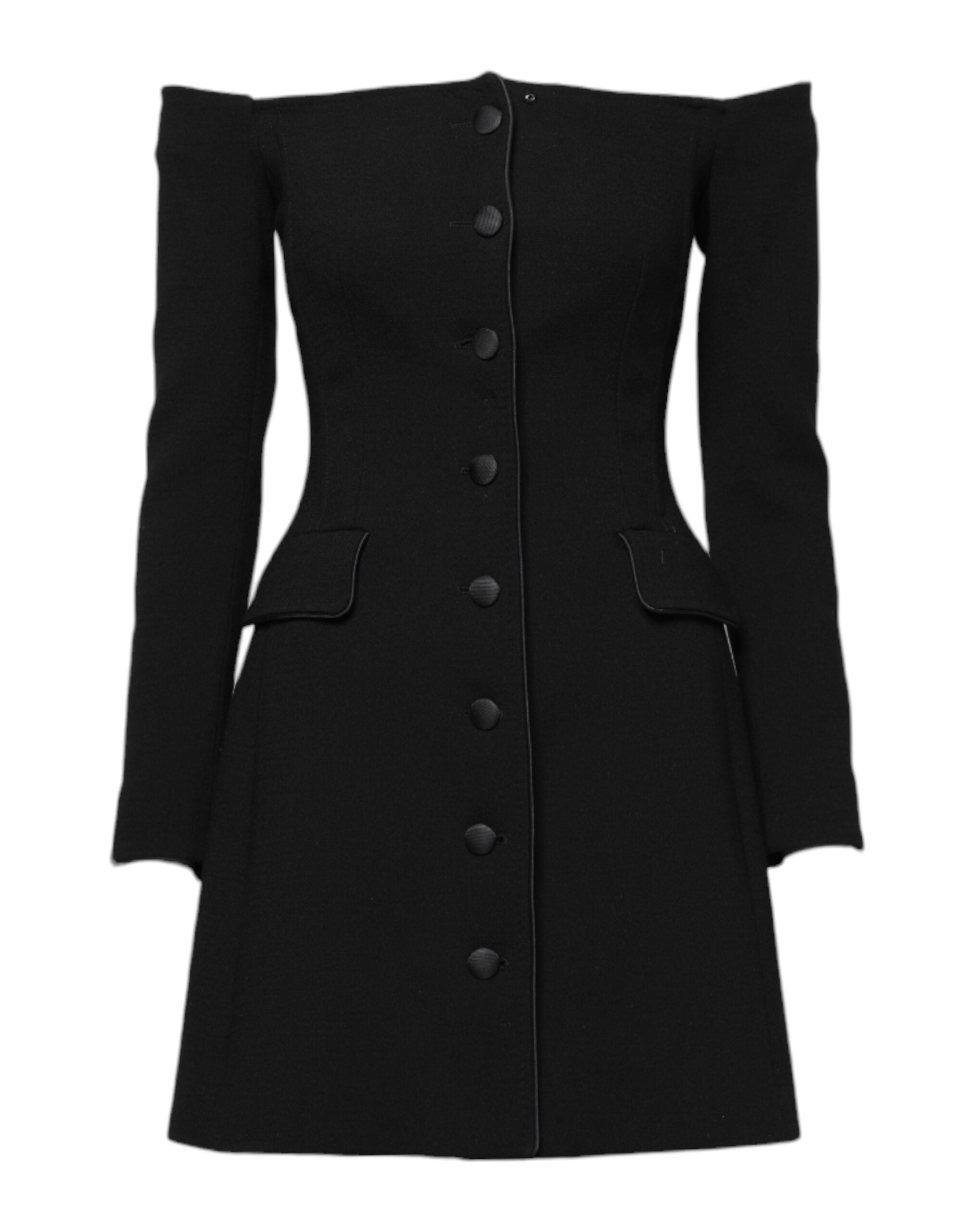 Black Wool Off Shoulder A-line Mini Dress