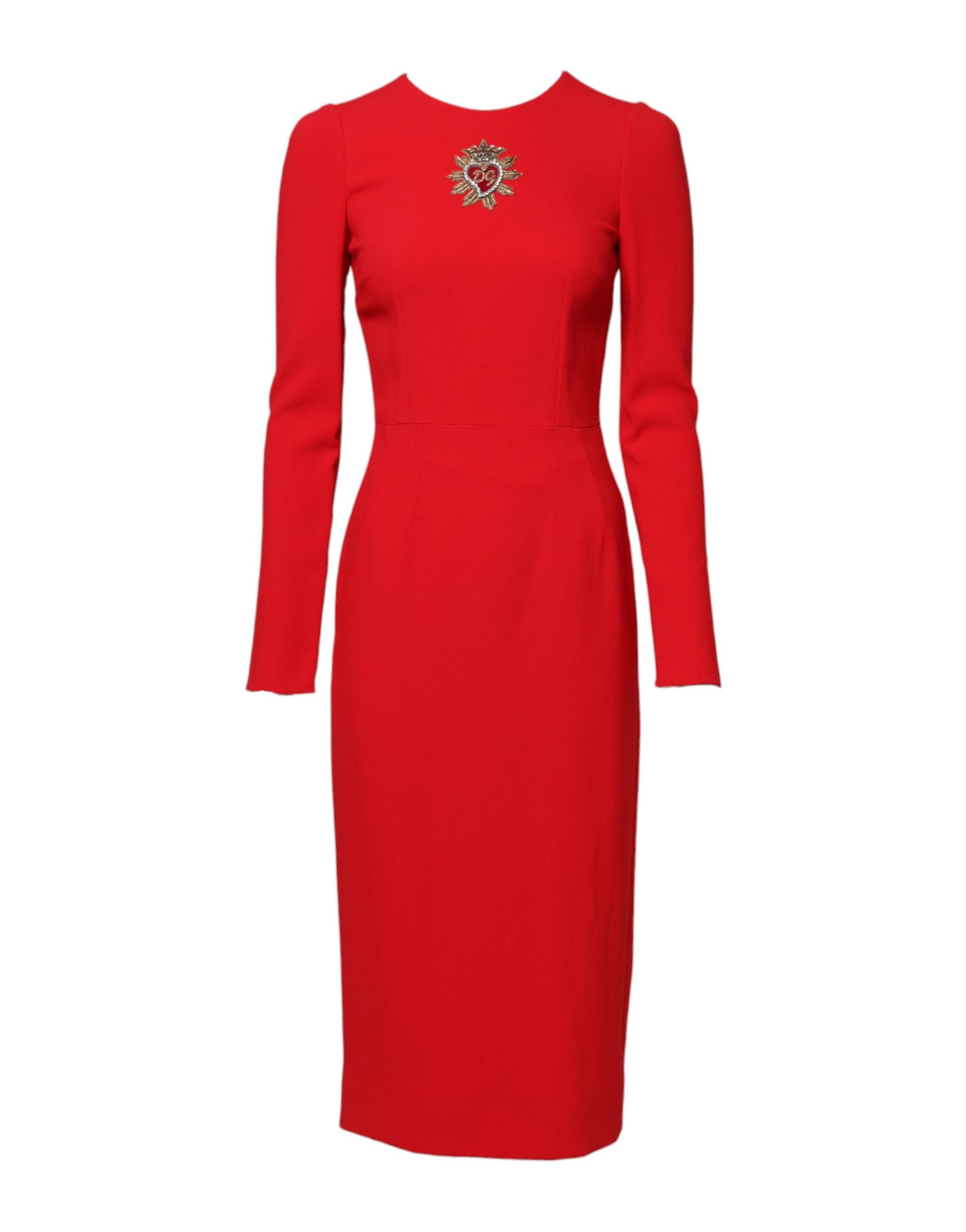 Red Sacred Heart Long Sleeves Sheath Dress