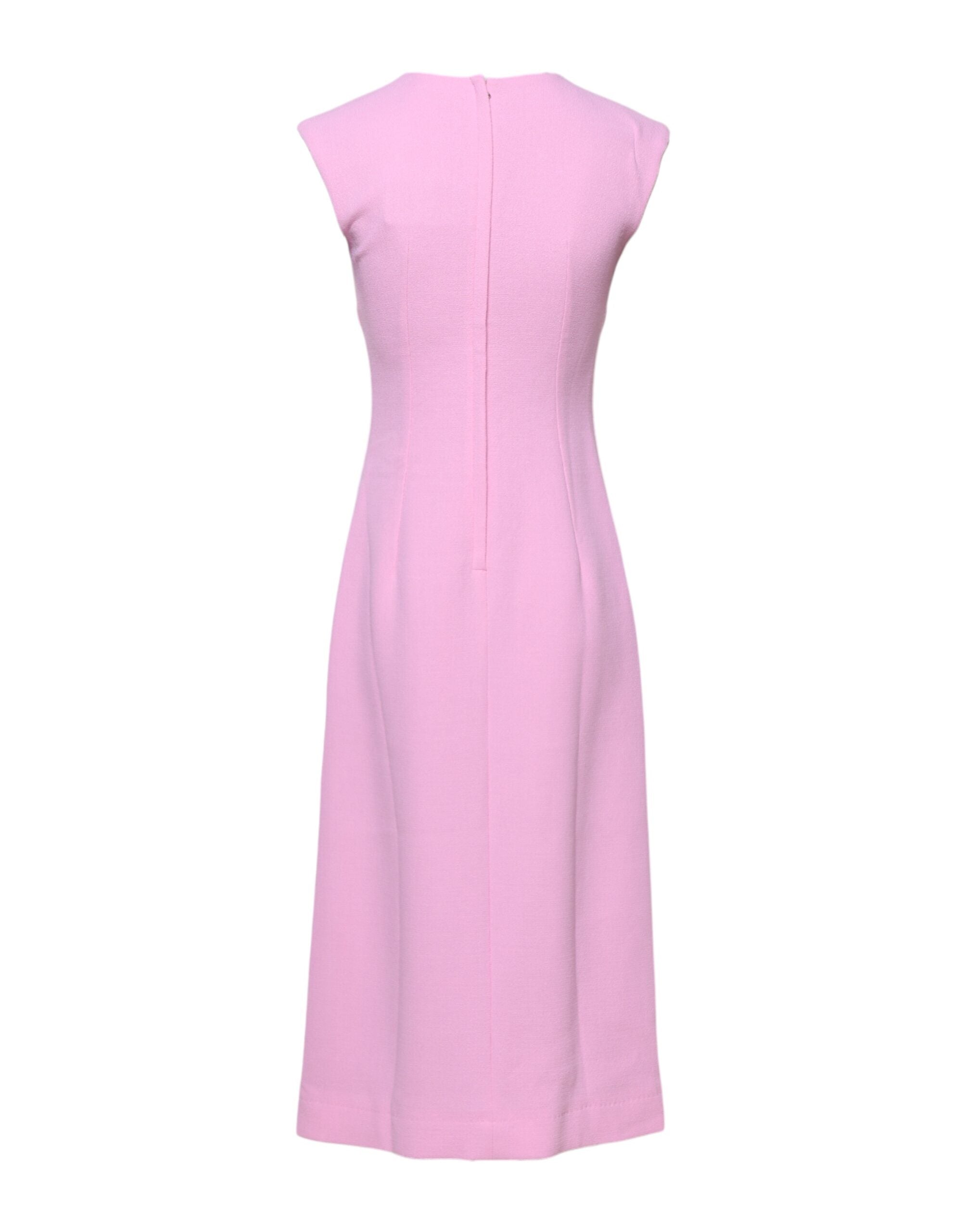 Pink Wool Sleeveless Sheath Midi Dress