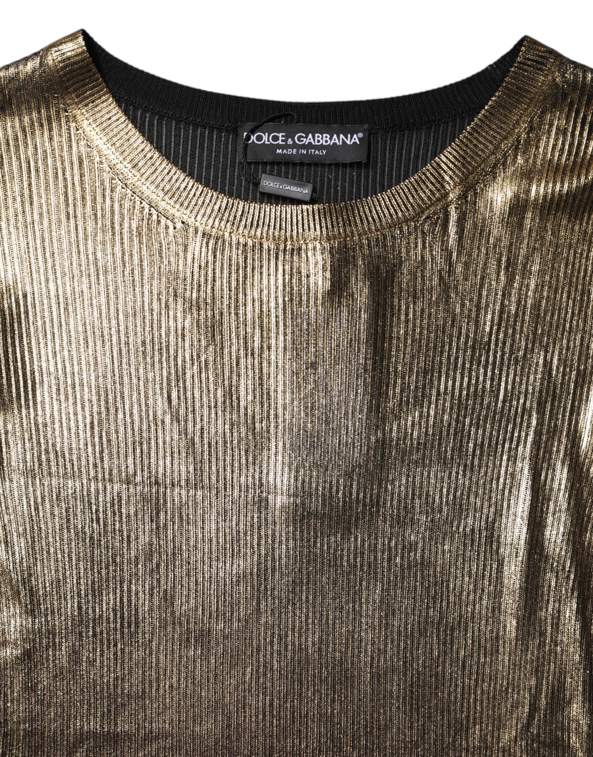 Gold Round Neck Long Sleeve Pullover Top