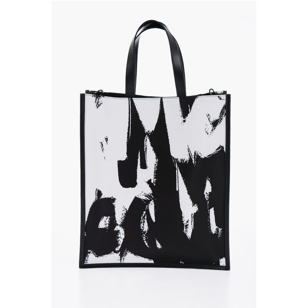 Logoed Fabric Tote Bag with Leather Detail