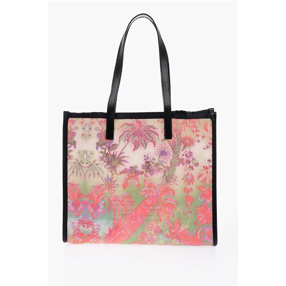 Floral Patterned Tote Bag with Leather Trims