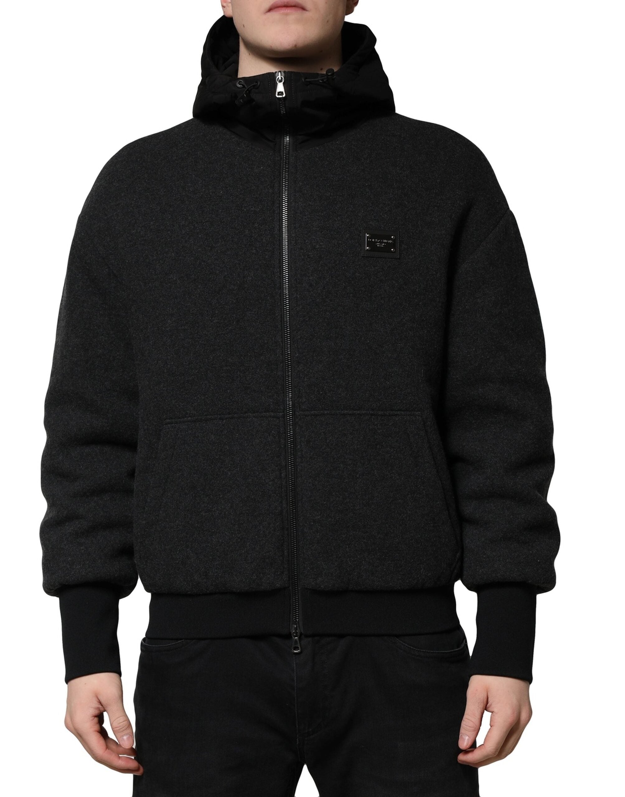 Black DG Logo Plaque Hooded Bomber Jacket