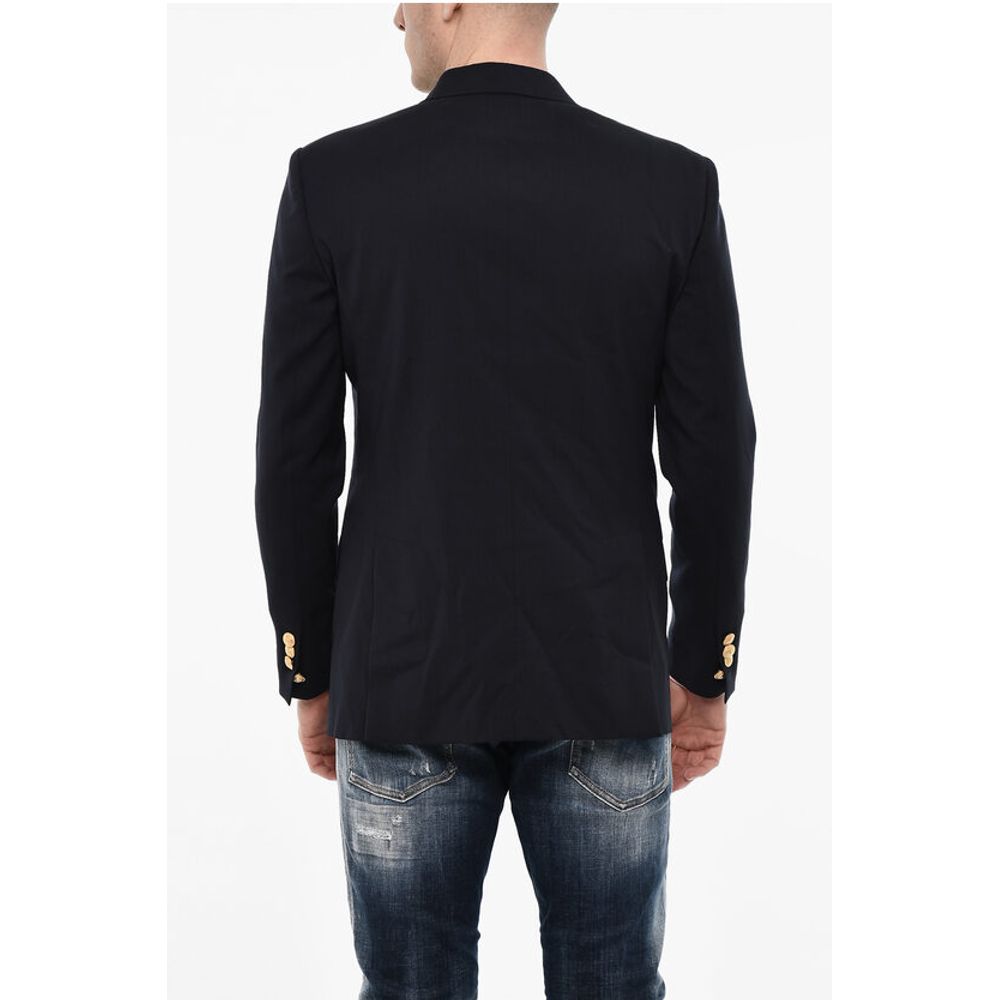 Flap Pockets Double Breasted Blazer with Golden Effect Butto