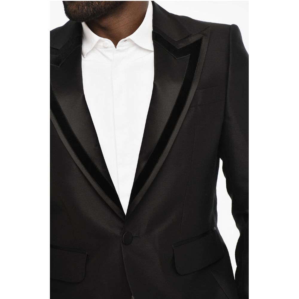 wool and silk side vents peak lapel 1-button blazer
