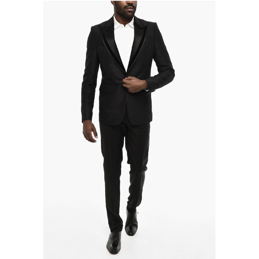wool and silk side vents peak lapel 1-button blazer