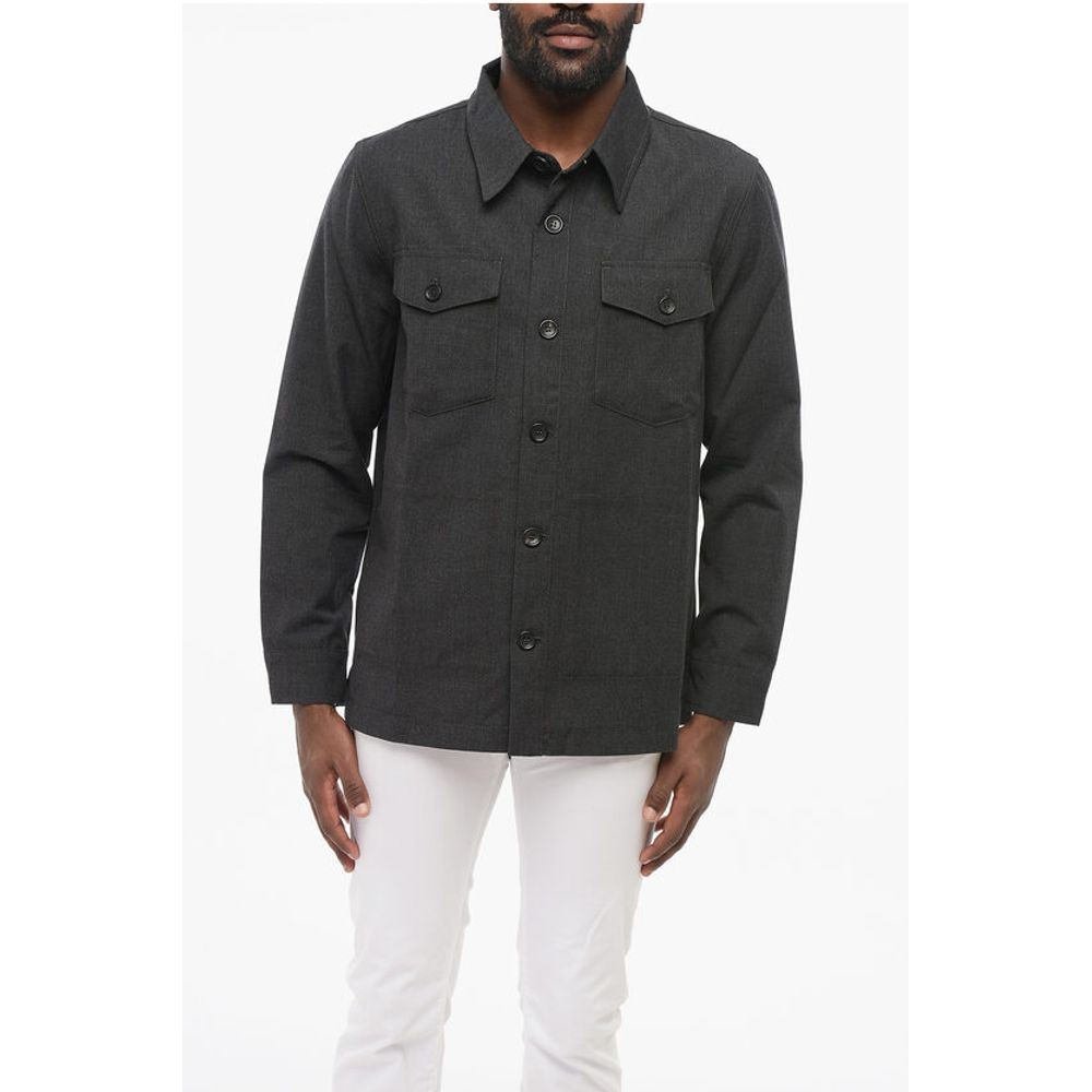 Virgin Wool and Cotton Overshirt with Double Breast Pocket
