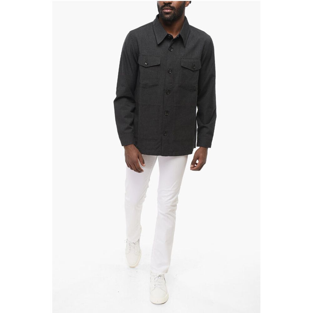 Virgin Wool and Cotton Overshirt with Double Breast Pocket