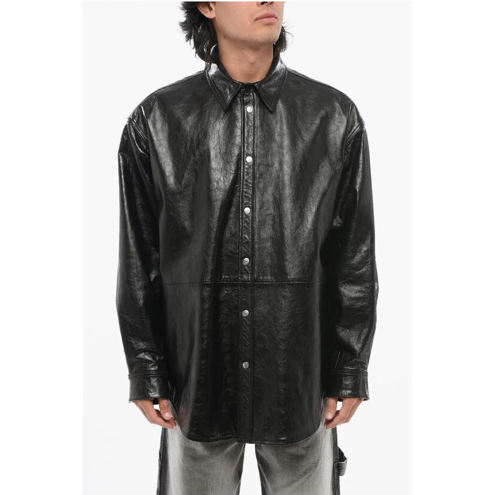 Brushed Leather Overshirt with Flush Pockets