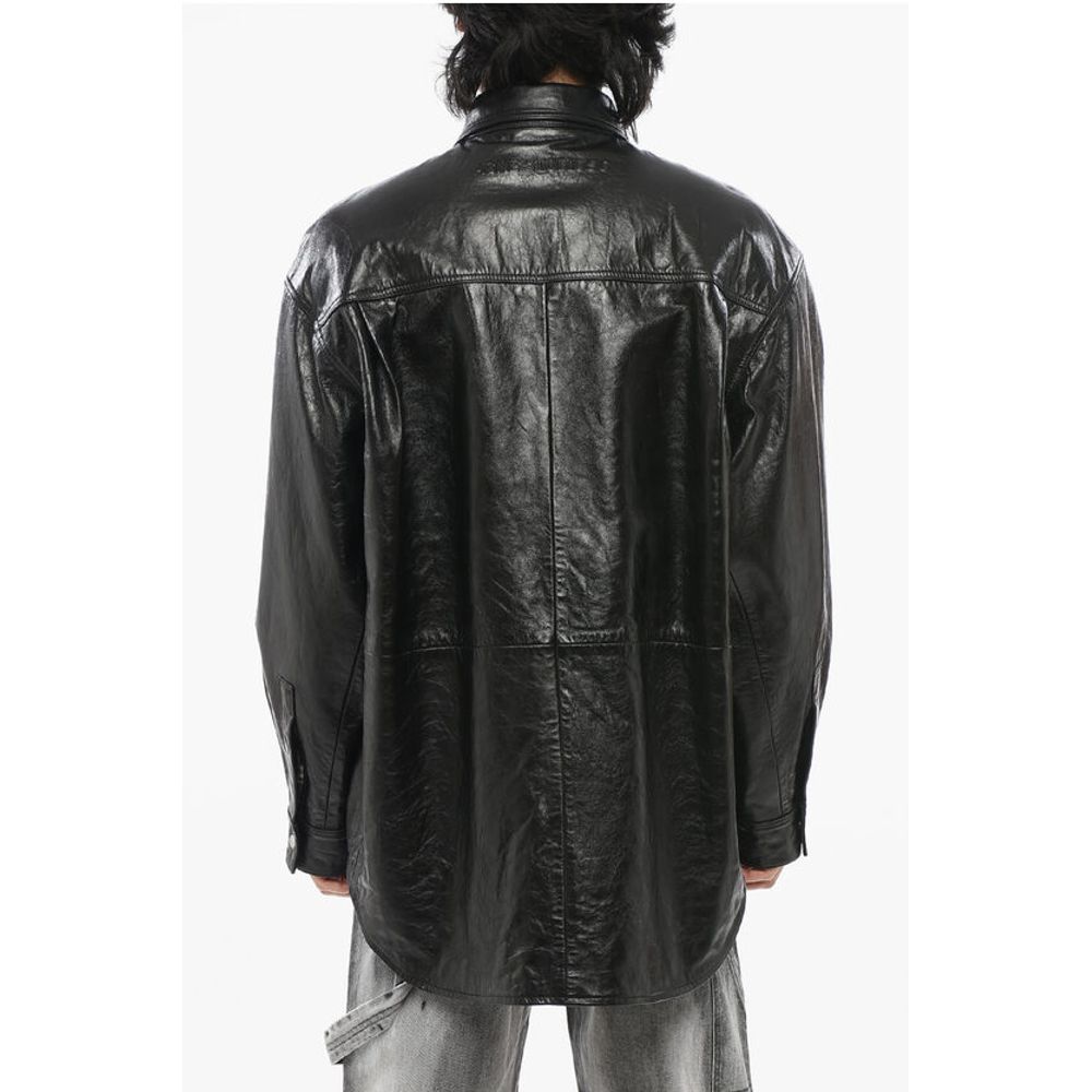 Brushed Leather Overshirt with Flush Pockets