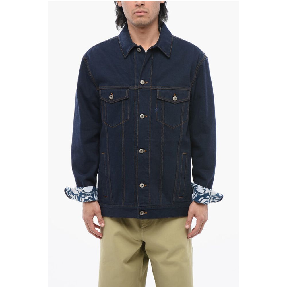 Dark Washed Denim Jacket with Printed Cuffs