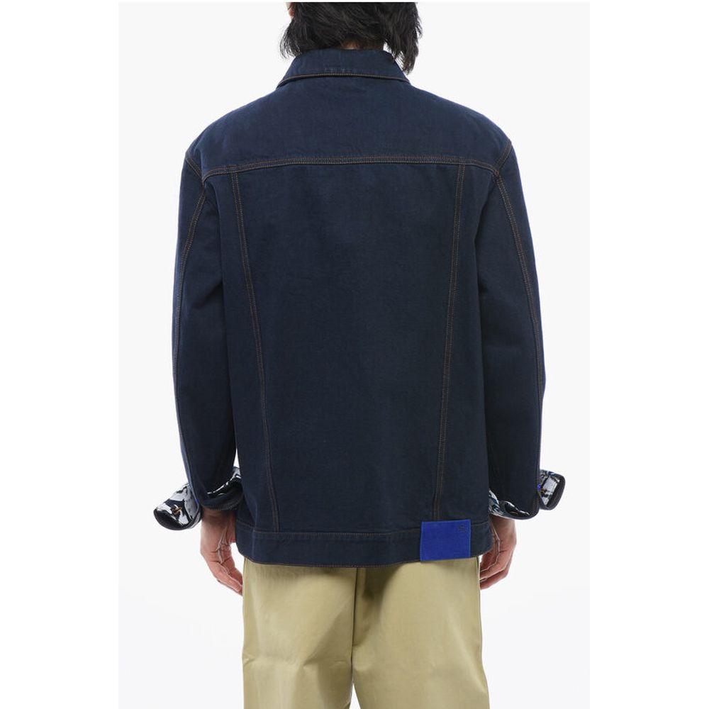 Dark Washed Denim Jacket with Printed Cuffs
