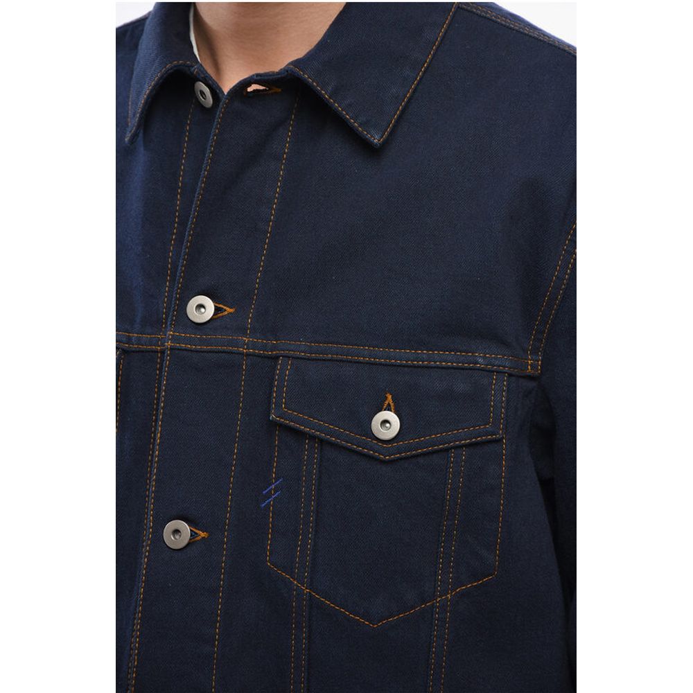 Dark Washed Denim Jacket with Printed Cuffs