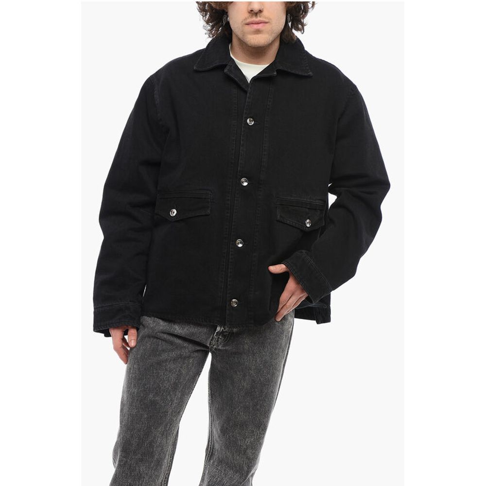 Solid Color Denim Jacket with Double Breast Pocket