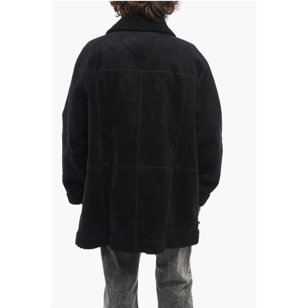 Double-breasted Eco-Shearling Coat with Patch Pockets