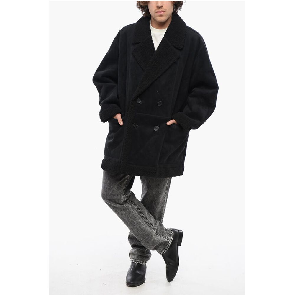 Double-breasted Eco-Shearling Coat with Patch Pockets