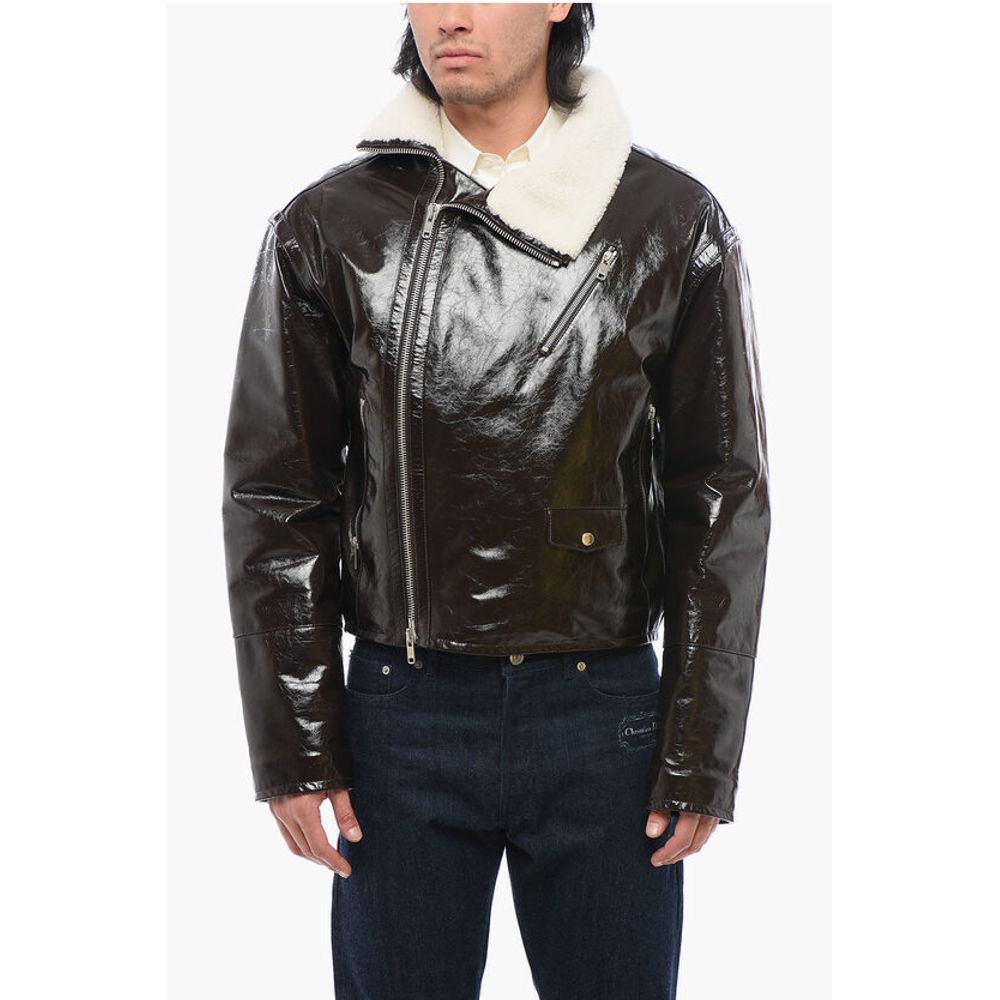 Craquelé Leather Jacket with Side Zip