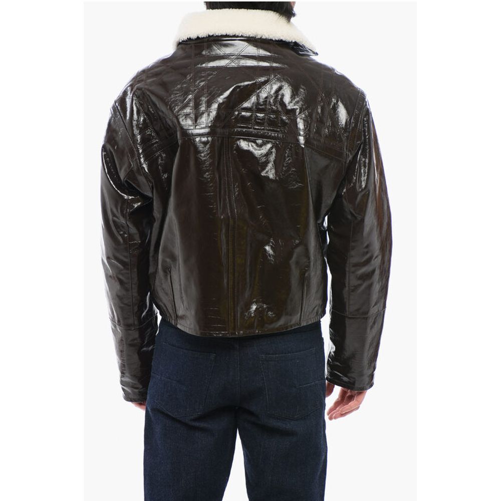 Craquelé Leather Jacket with Side Zip