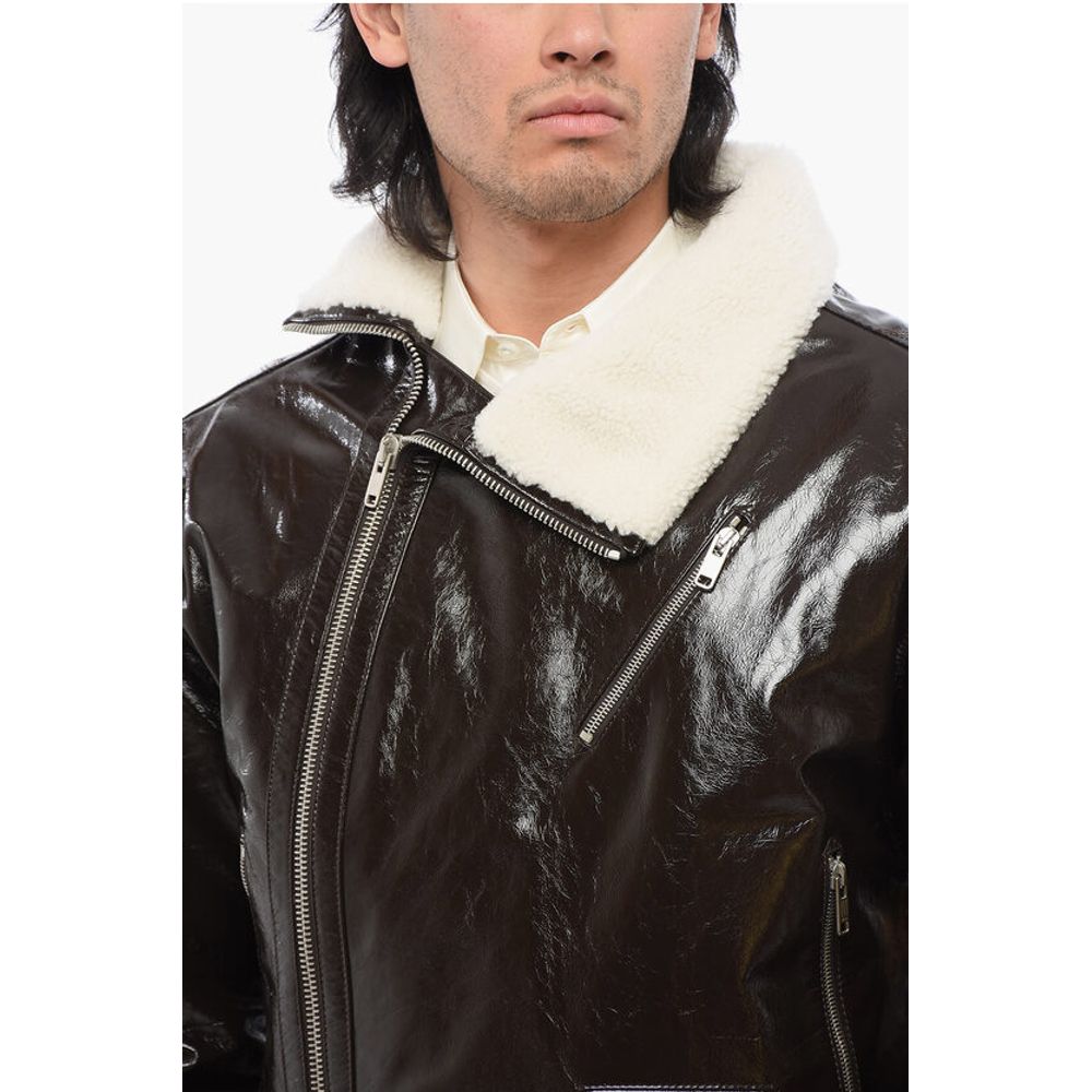 Craquelé Leather Jacket with Side Zip