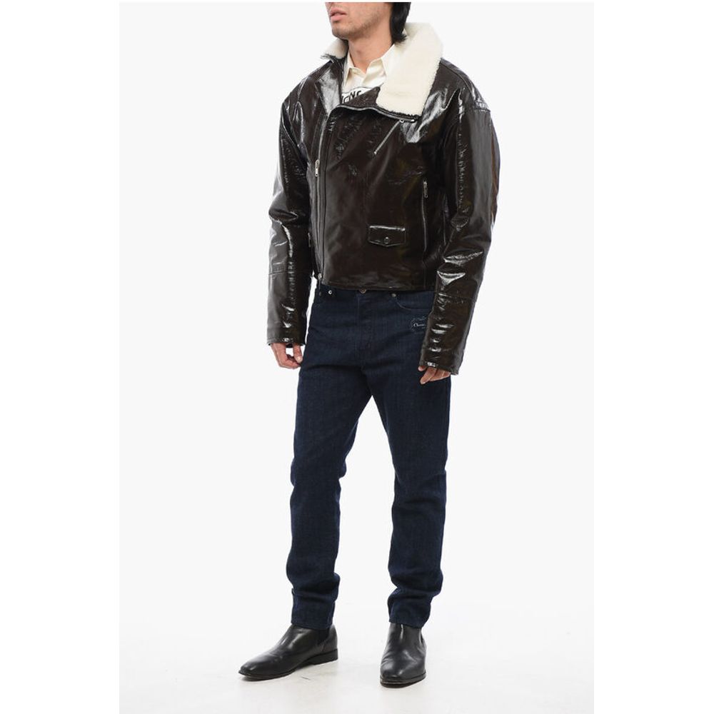 Craquelé Leather Jacket with Side Zip