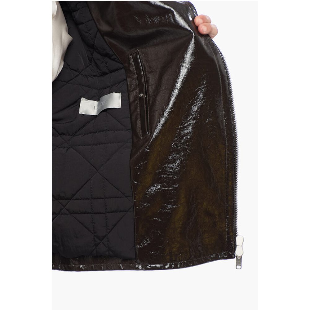 Craquelé Leather Jacket with Side Zip