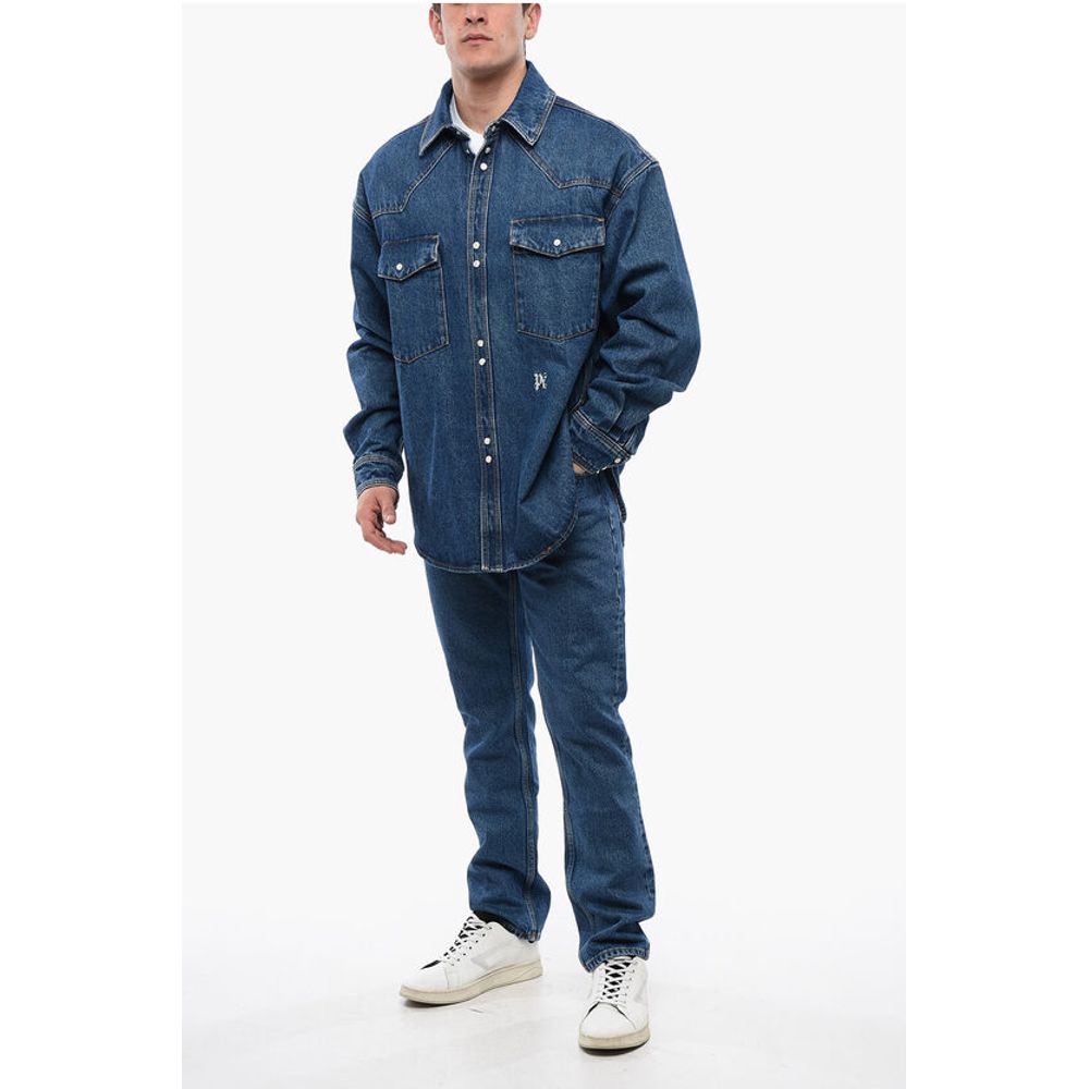 Dark Washed Denim Jacket with Embossed Monogram