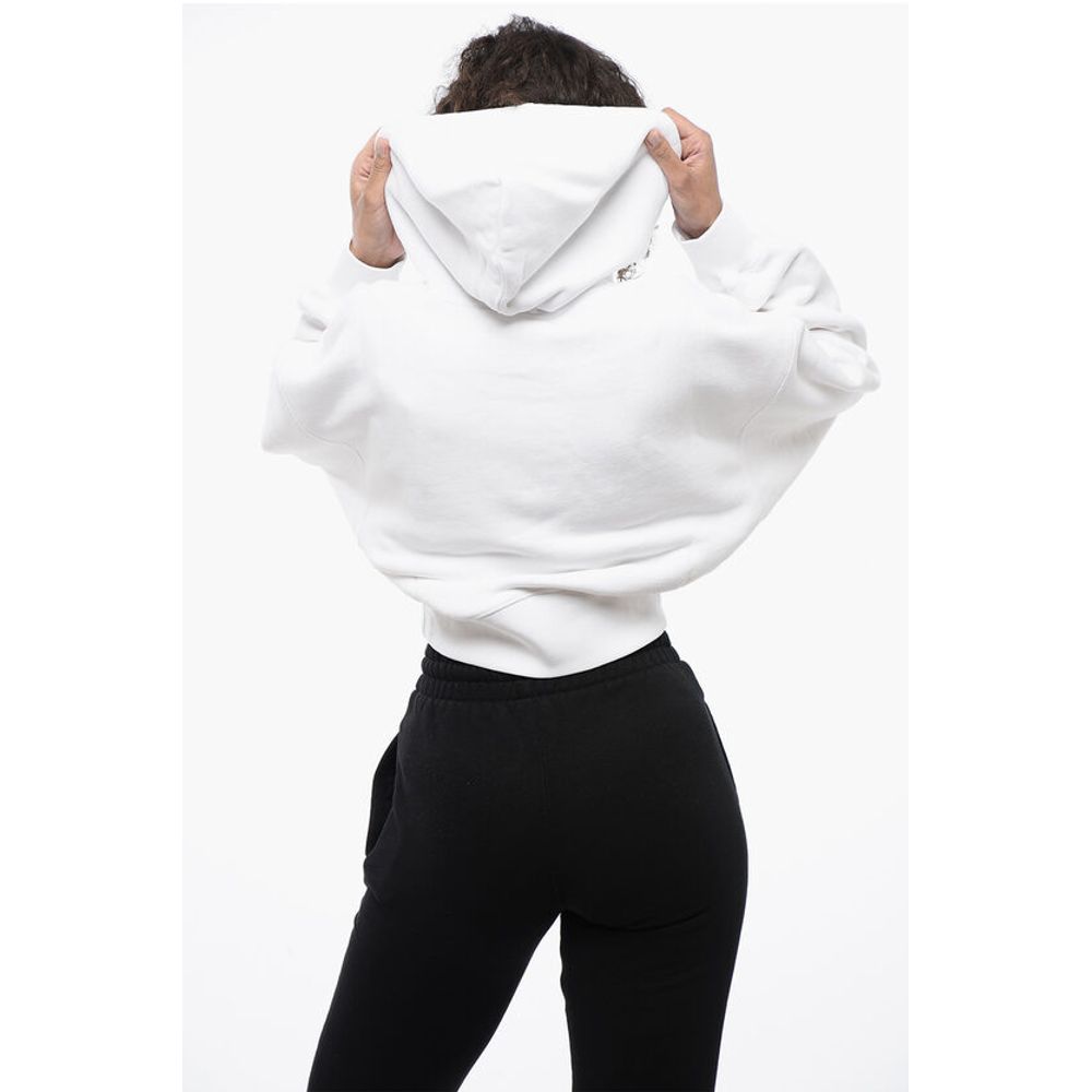 Brushed Cotton Cropped Hoodie with Rhinestone Embellished Lo