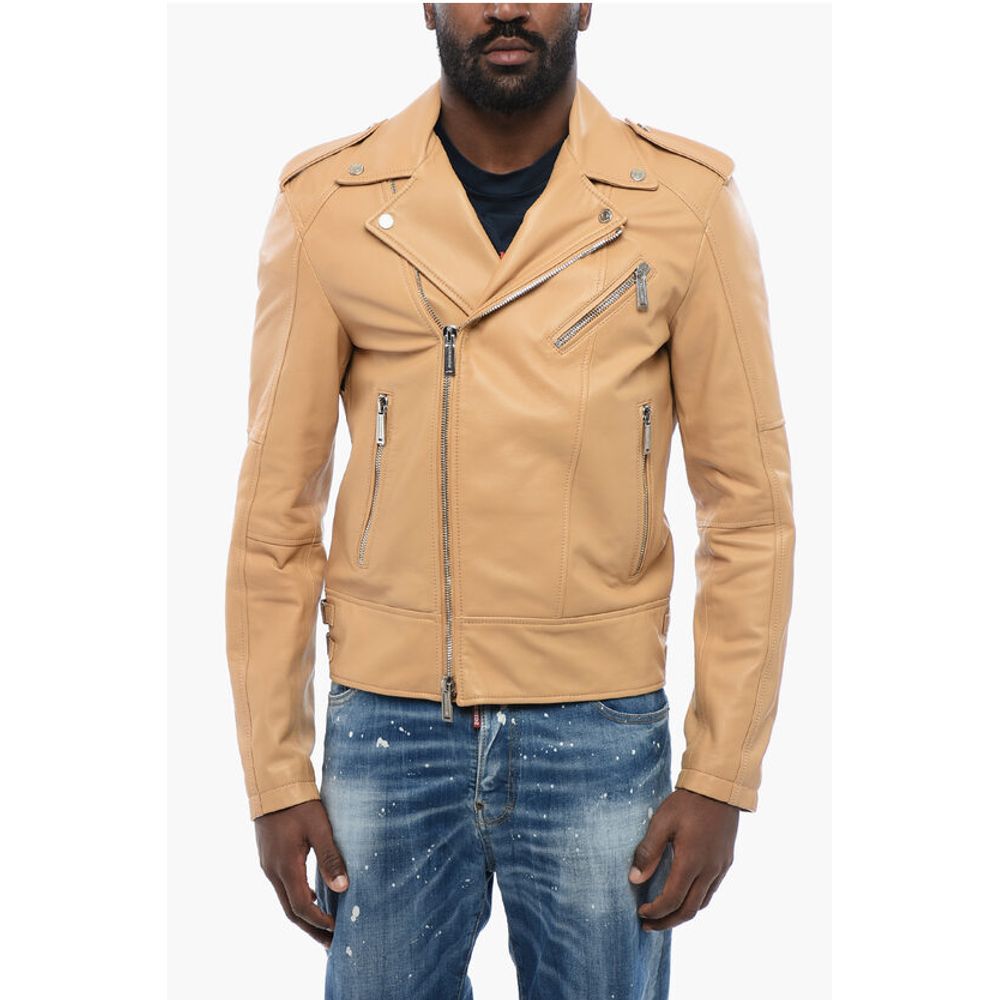 Leather Biker Jacket with Zipped Pockets