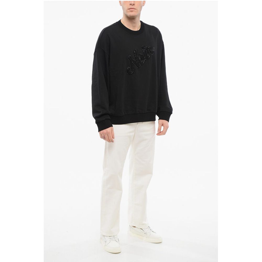 EMPORIO Crew Neck NOIR Sweatshirt with Beaded Embroidery