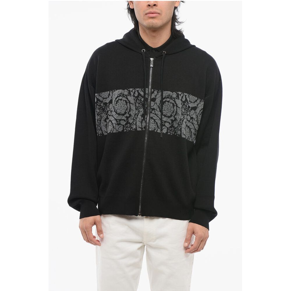 Zip-up Barocco Patterned Pullover with Hood