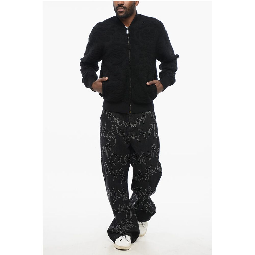 Patterned Lining Zip-up Reversible Sweatshirt