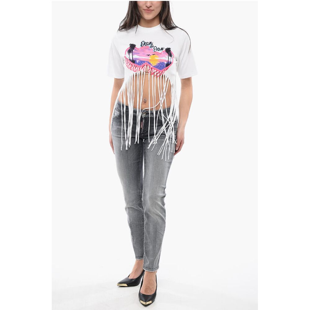 Fringed Hem SPRAY SUNSET Crop T-Shirt