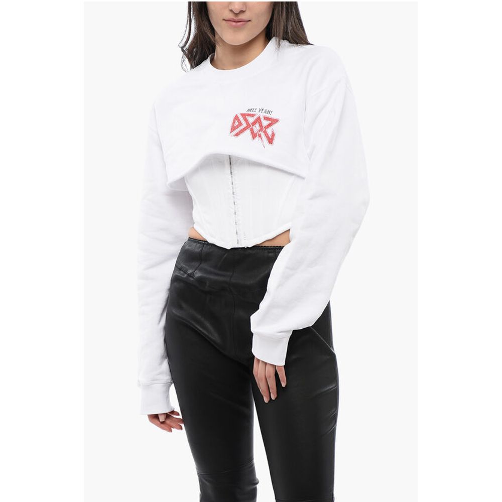 Cropped Fit ROCK Sweatshirt with Corset Detail