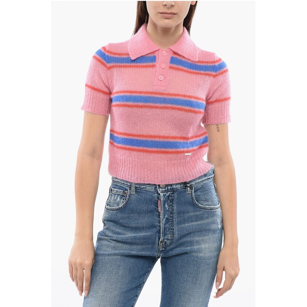 Mohair Blend SOFT Crop Polo with Balanced Stripe Motif