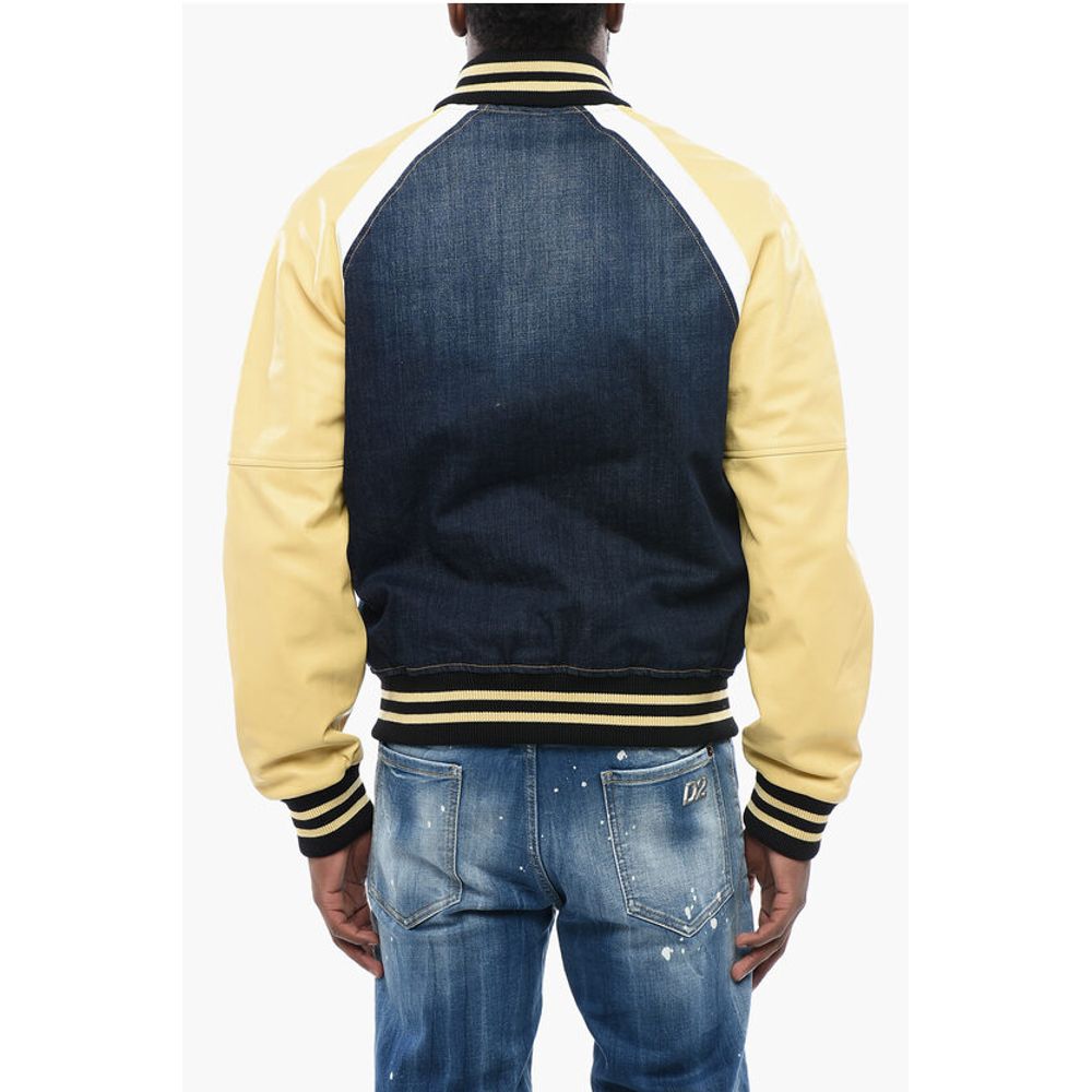 Denim Bomber Jacket with Eco-leather Sleeves
