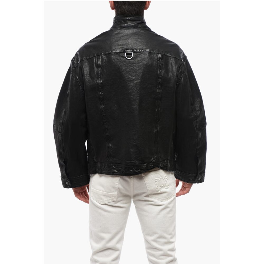 Multipocketed LOOSE WASHED Leather Jacket