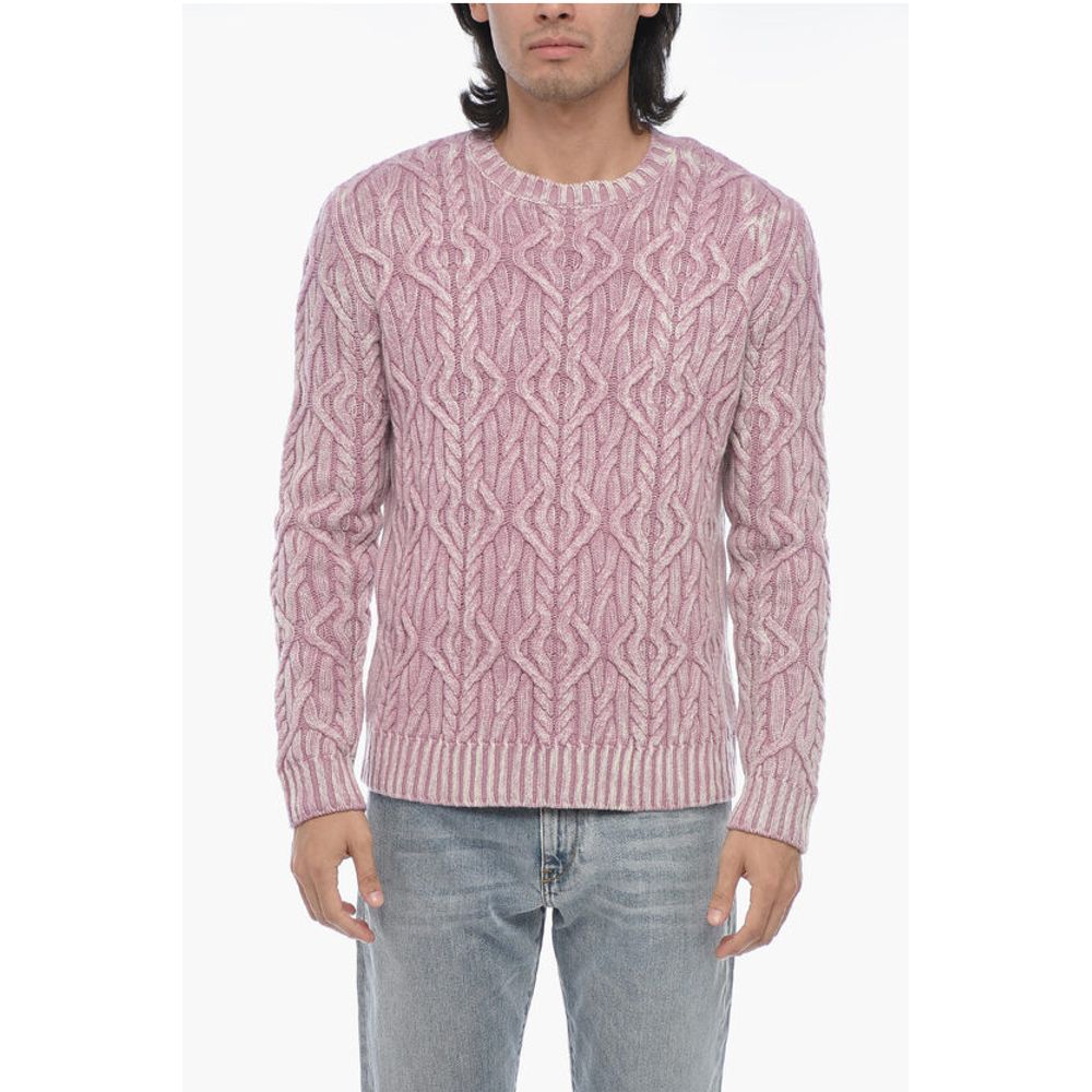 Crew Neck TRECCIA Aran Virgin Wool Sweater
