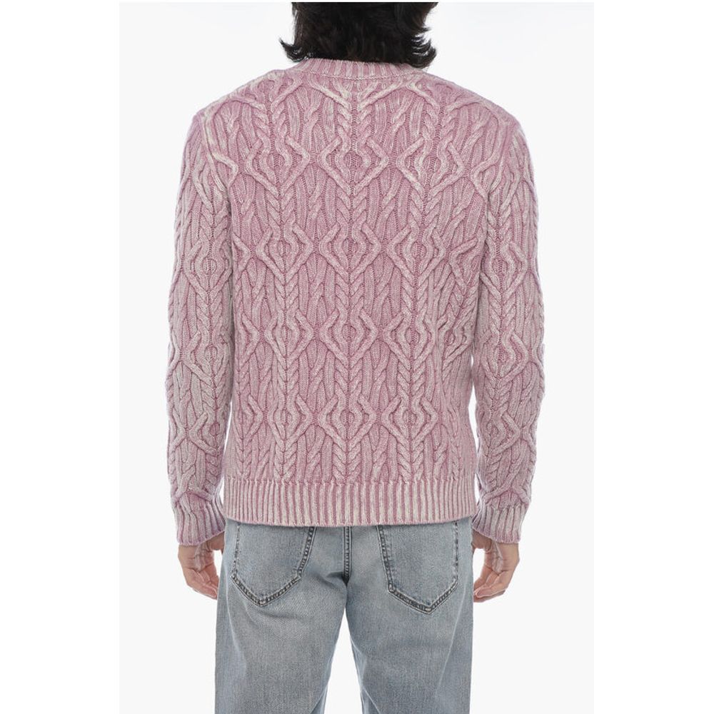Crew Neck TRECCIA Aran Virgin Wool Sweater