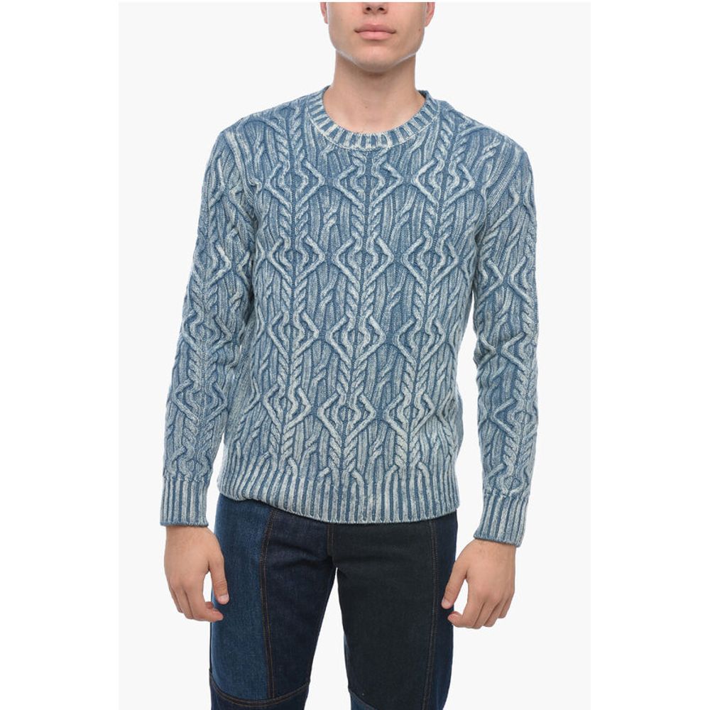 Crew Neck TRECCIA Aran Virgin Wool Sweater