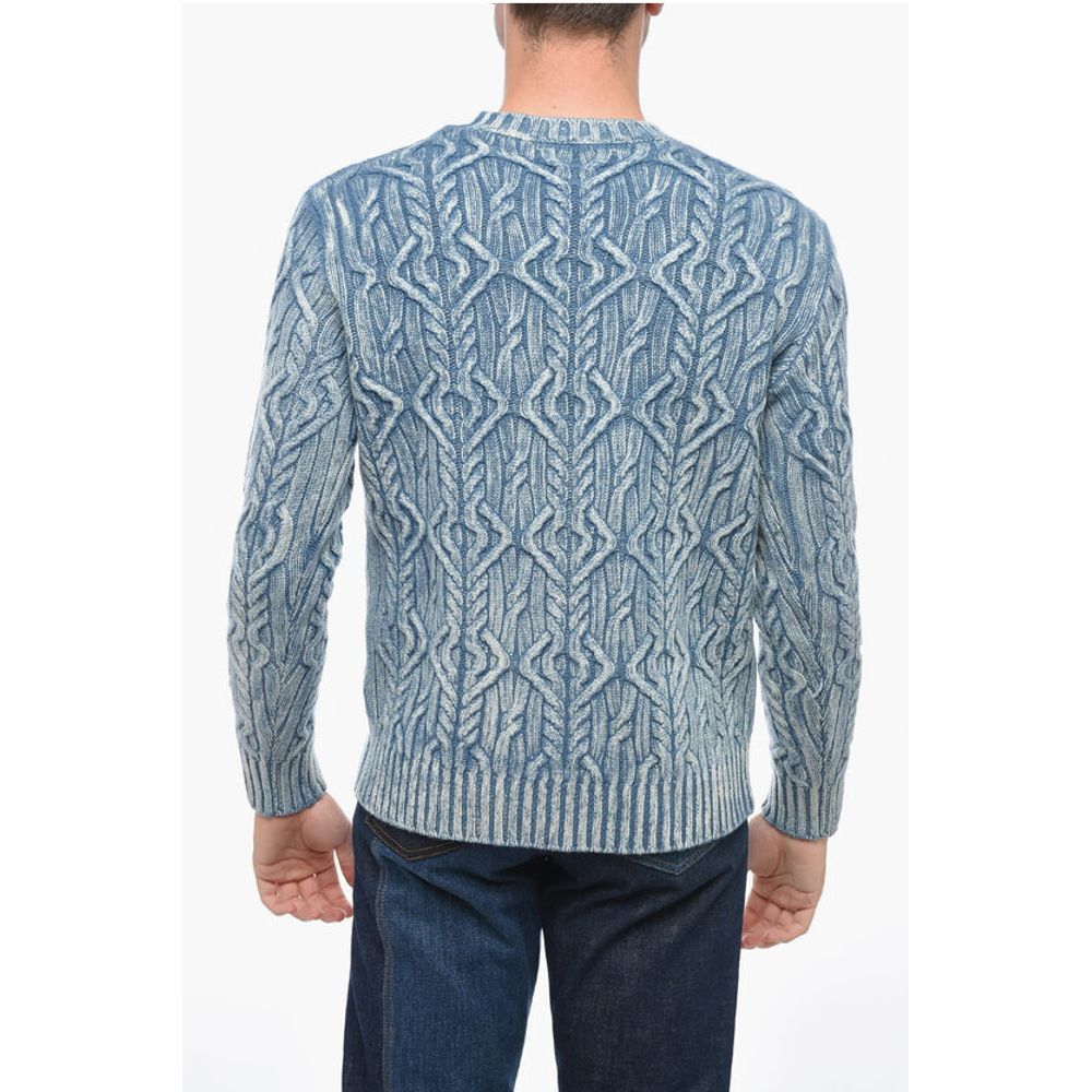 Crew Neck TRECCIA Aran Virgin Wool Sweater