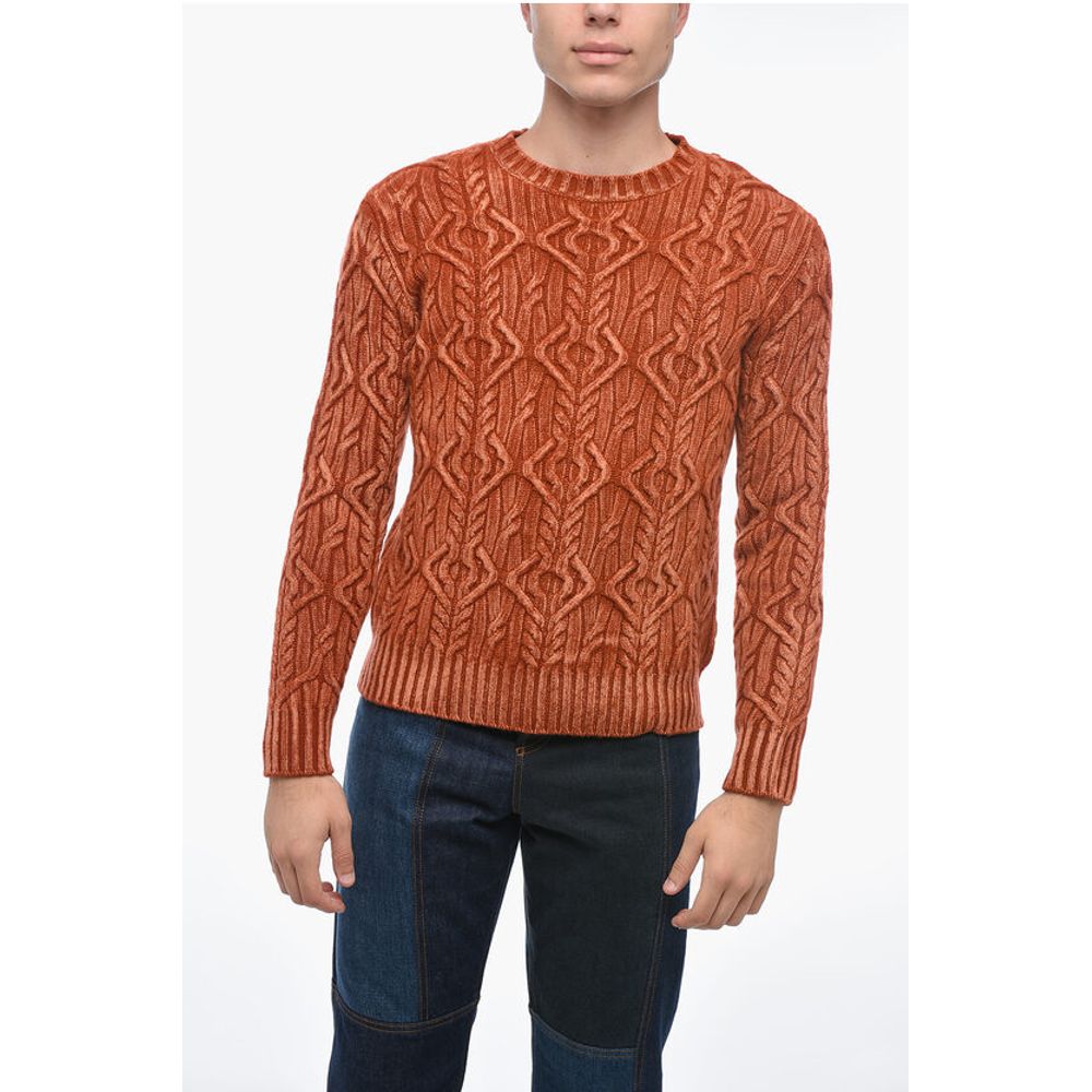 Crew Neck TRECCIA Aran Virgin Wool Sweater