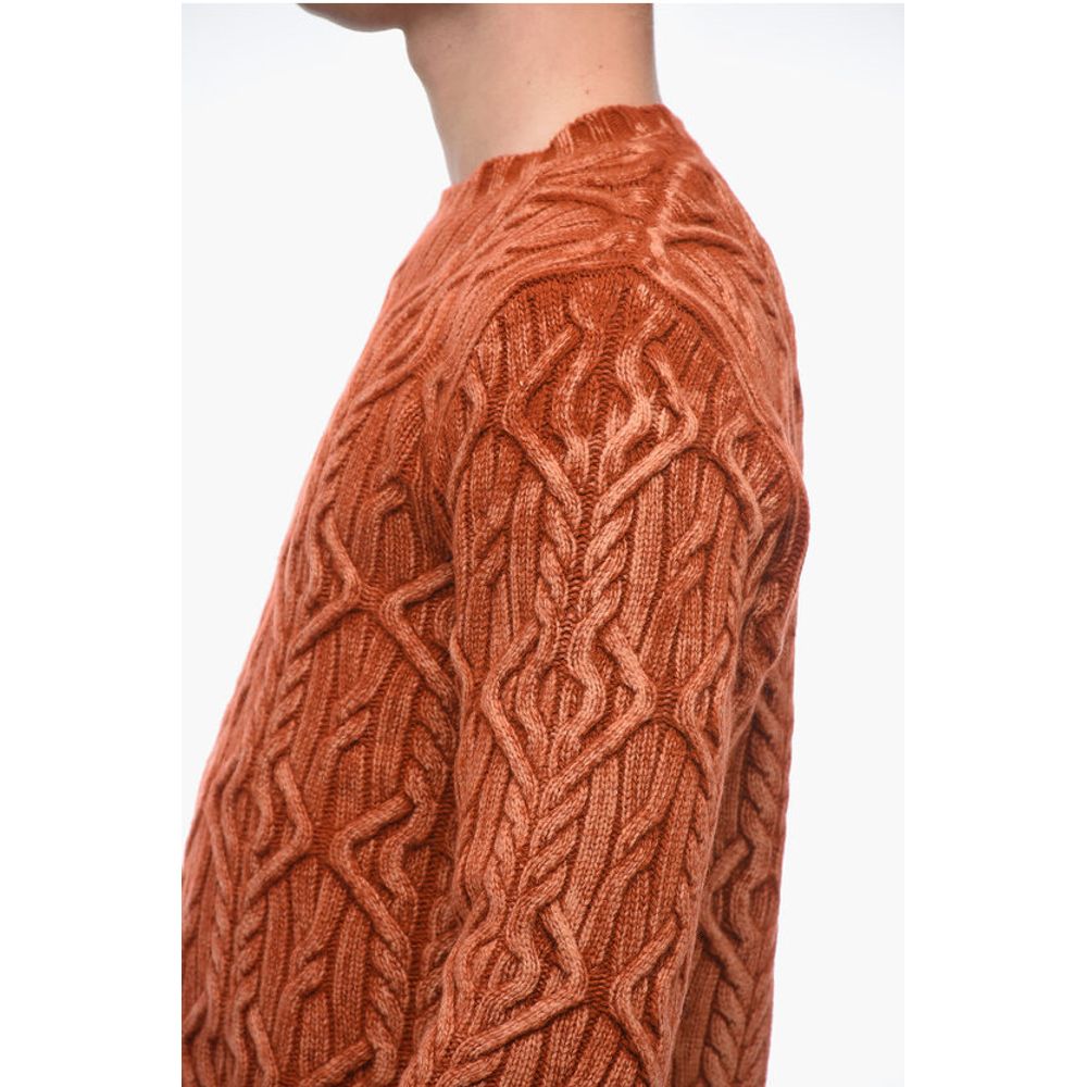 Crew Neck TRECCIA Aran Virgin Wool Sweater