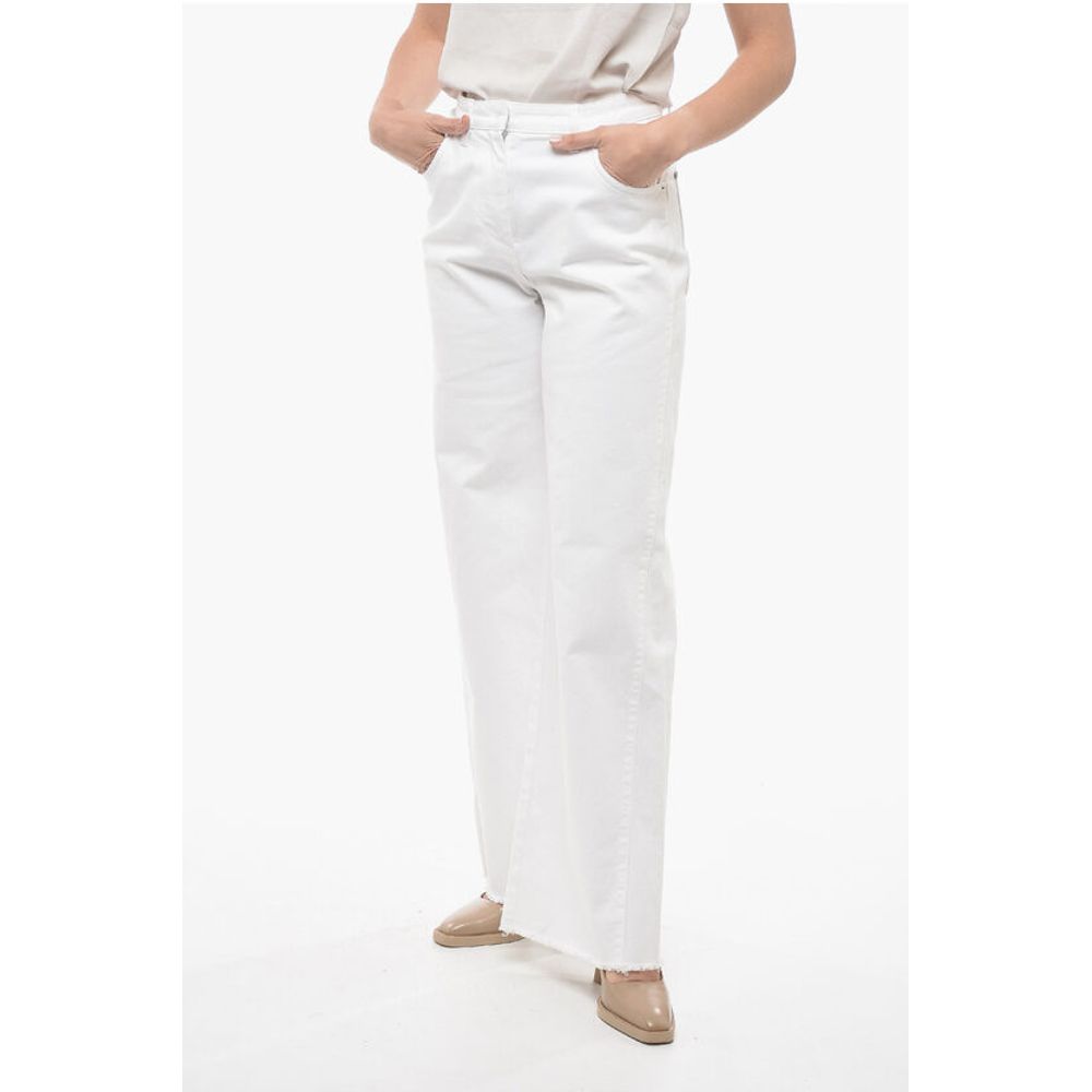 Denim Palazzo Pants with Fringed Bottom