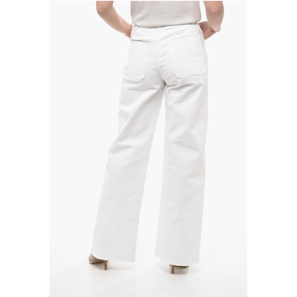 Denim Palazzo Pants with Fringed Bottom