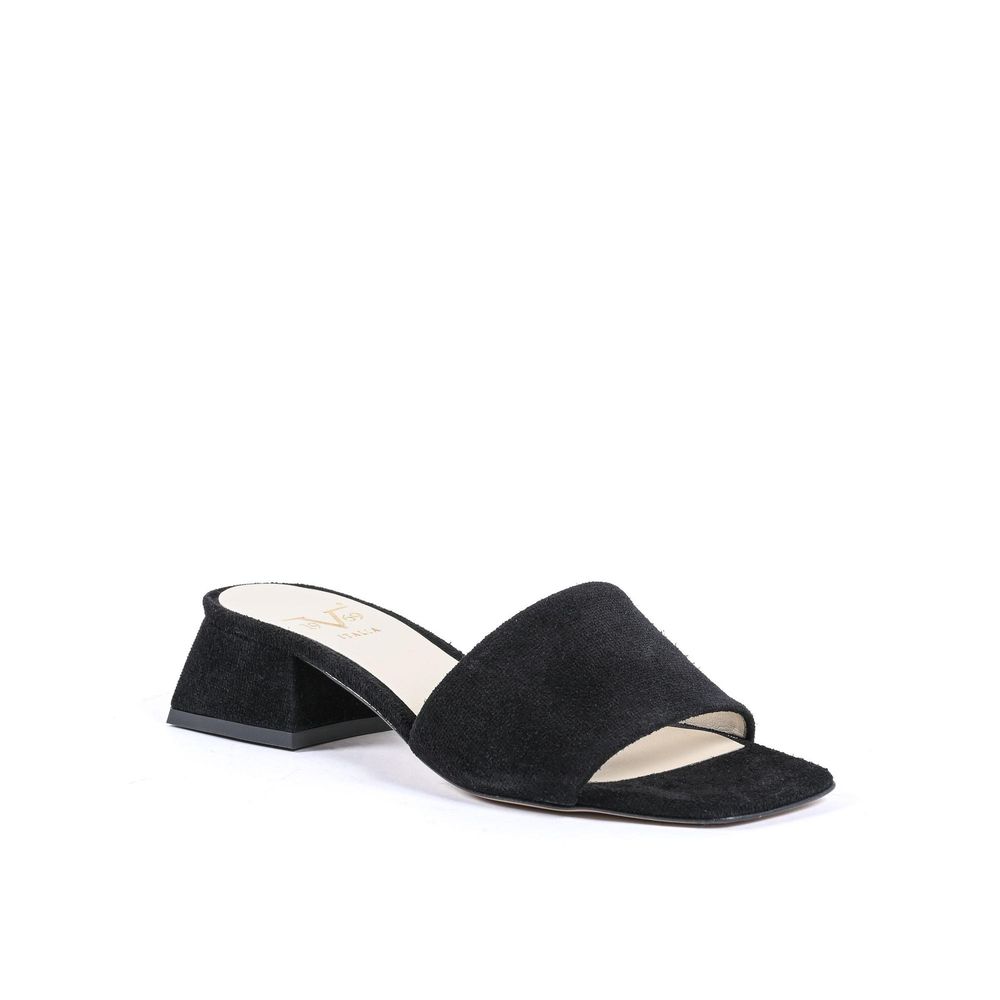 19V69 Italia Black Leather Platform Sandals