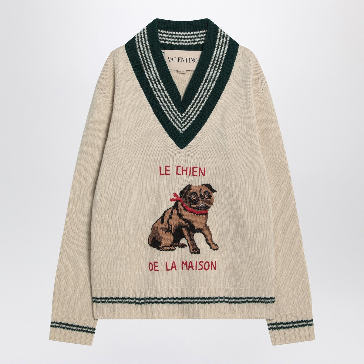 Valentino Valentino Butter-coloured sweater with Le Chien de la Maison embroidery