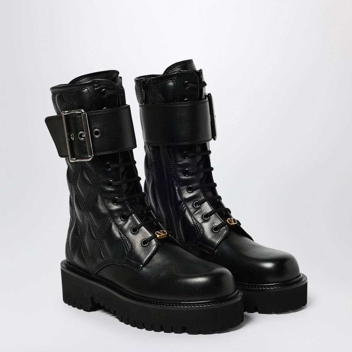 Valentino Garavani Valentino Garavani Quiltie 67 combat boots black leather