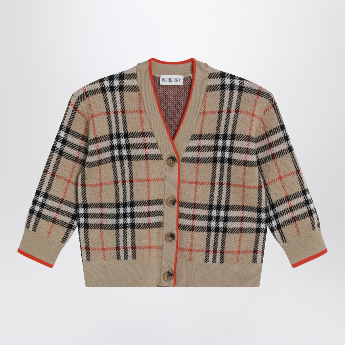 Burberry Burberry Beige wool cardigan with Check motif